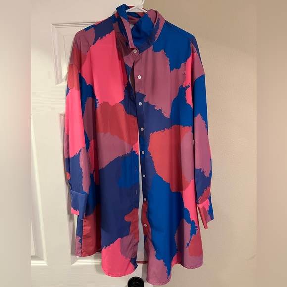 SHEIN Privé Plus Colorblock Button Front Belted Shirt Dress - Picture 3 of 3